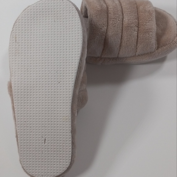 Plush Tan Cozy Open Toe Slippers Soft Bedroom House Slippers Size 5 - Picture 7 of 9
